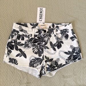 L’Agence Black and White Graphic Denim Shorts Sz 25